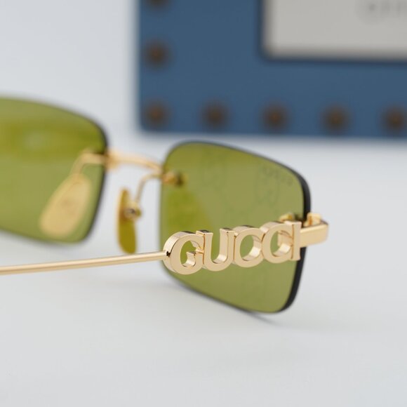 Gucci GG1808S 002 Rectangle Sunglasses - Gold/Green with GG pattern Mirror main image 6